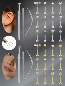 CIZME 3 bucăți 16G/18G/20G Butoane fără fir pentru nas Bijuterii piercing labret din oțel inoxidabil pentru Tragus Monroe Cercei pentru cartilaj Helix pentru buze pentru femei bărbați, șuruburi fără fir pentru nas CZ inele pentru nas pentru femei bărbați inele labret din oțel inoxidabil inele pentru buze ineluri pentru buze CZ Tragus Helix Piercing Bijuterii hipoalergenice, cercei cu spate plat