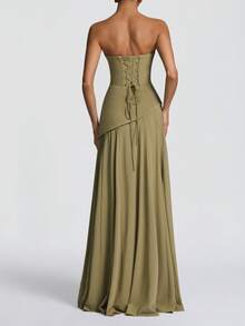 UNITHORSE Elegant Solid Color Asymmetric/Asymmetrical Zipper Wedding Dress - Green - View 2