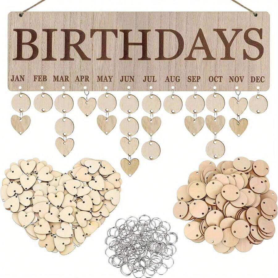 A Set Of Wooden Birthday Calendar Reminders, Wall-Mounted Family Birthday Boards With Labels. Suitable For Calendar Display Stands At Home, Classrooms And Offices, Halloween, Christmas Gifts - Beige - View 1