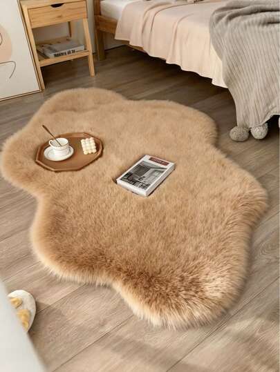 1 pieza Alfombra de piso suave y esponjosa, color marrón claro, cómoda para dormitorio, sala de estar, estudio, oficina, entrada, se puede usar como alfombra de piso, alfombra de dormitorio esponjosa, lavable antideslizante, linda alfombra - Decoración del hogar para interiores en todas las estaciones