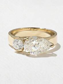 1pc Elegant Minimalist Round Water Drop Zirconia 925 Sterling Silver Ring, Perfect For Formal Events, Parties And Other Occasions, A Precious Jewelry Gift For Women - 圓鑽水滴戒指 - 查看 1