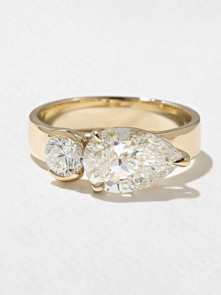 1pc Elegant Minimalist Round Water Drop Zirconia 925 Sterling Silver Ring, Perfect For Formal Events, Parties And Other Occasions, A Precious Jewelry Gift For Women - 圓鑽水滴戒指 - 查看 1