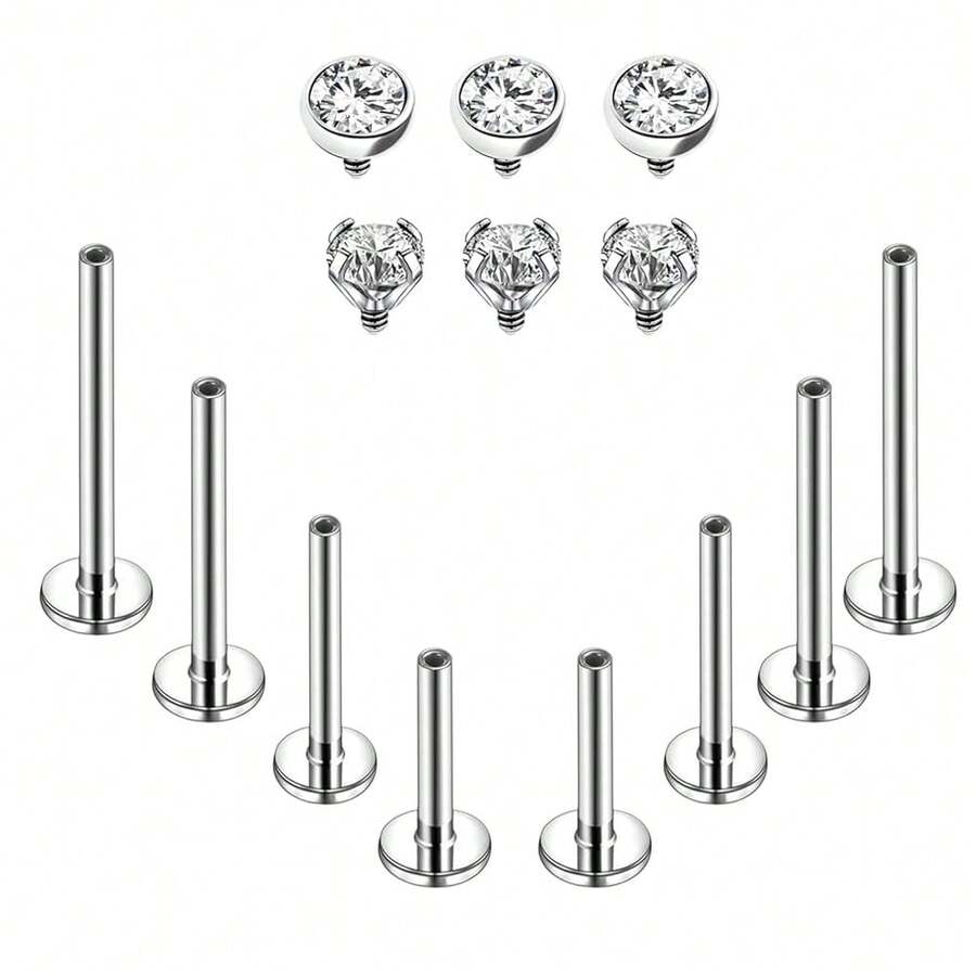 16g/18g Internal Thread Labret Jewelry Surgical Steel Lip Rings Stud Flat Back Medusa Monroe Lip Studs Nose Rings Studs Tragus Helix Cartilage Earring Piercing, 2/2.5/3/4/5mm CZ{"Color_name":"18G-3mmCZ/CrystalTop"} - 18G-3mmCZ/CrystalTop - View 1