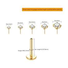 Oveta Threadless Nose Stud Stainless Steel 20G 18G 16G Threadless Flat Back Tragus Earrings Labret Medusa Monroe Ashely Lip Piercing Jewerly Gold{"Color_name":"18G"} - 18克 - 查看 3