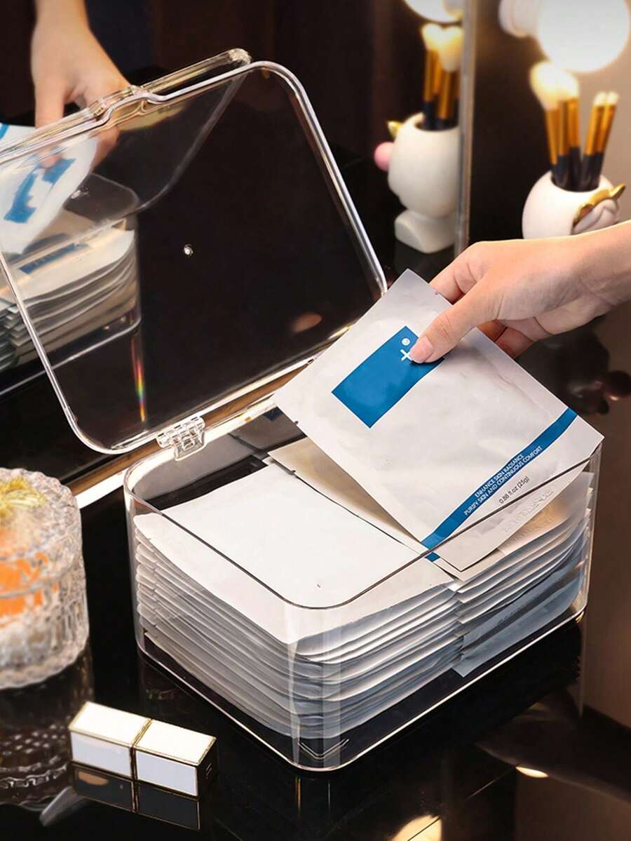 1 pieza Caja de almacenamiento de maquillaje, Caja de almacenamiento de mascarillas para refrigerador, Organizador de cuidado de la piel a prueba de polvo y agua con tapa, Organizador de perfumes, Adecuado para almacenamiento en refrigerador, Almacenamiento de accesorios y accesorios para el cabello, Organización de utensilios de cocina, Estante de exhibición de suministros para el campus