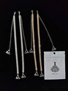2pcs/Pair Adjustable Rhinestone Bra Straps Anti-Slip Metal Shoulder Straps Bra Accessories For Women Wedding Bikini Dress Bra Straps For Rave - Multicolor - View 5