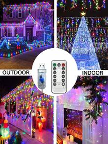 1pc USB Icicle String Lights,3.5M/7M Led Indoor Waterproof Christmas Lights With Remote Control,Fairy Lights Dimmable Memory,Timming Function,8 Modes,USB Curtain String Light For Bedroom,Balcony,Stairs,Roof, House,Garden,Wedding,Party,Christmas Decor - Beige - View 13