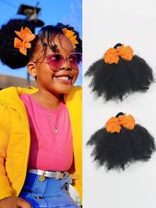 Kids Soft Cute Puff Elastic Band Twist Ponytail Go Afro Kinky Marley Bouncy For Baby Girls 2pcs ﻿