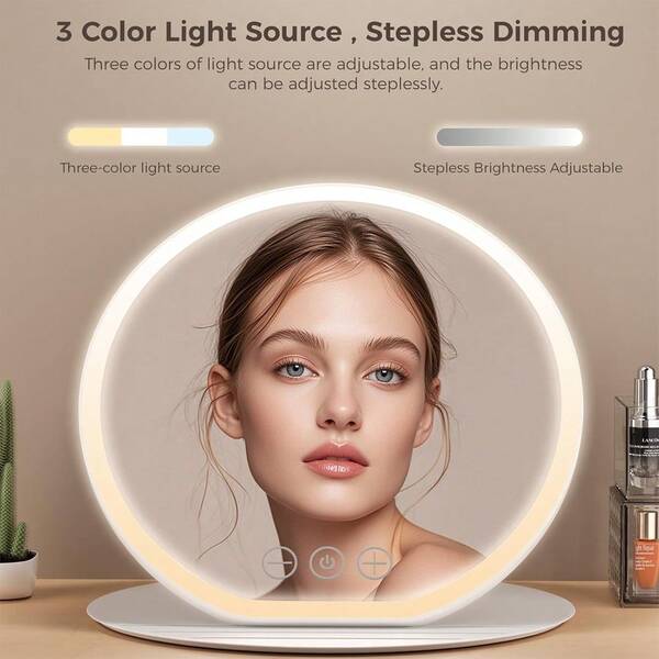 Belovedone Specchio per il trucco a LED, specchio da toeletta illuminato, specchio per il trucco illuminato a 3 modalità di illuminazione, 600mAh, controllo touch, 600mAh, specchio da bellezza pieghevole in pelle, specchio da appoggio portatile - idea regalo perfetta