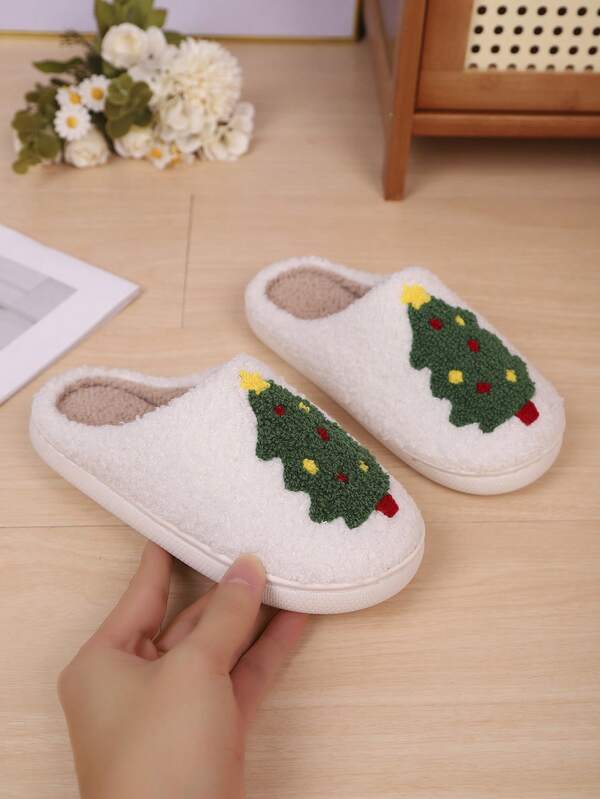 1 Pair Children's Slippers, Christmas Warm Plush Soft Bottom Cartoon Pattern, Suitable For Boys And Girls, Toddler/Little Kid, Comfortable For Indoor And Outdoor Wear, Autumn/Winter