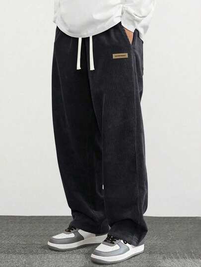 Plus Size Men's Corduroy Straight Leg Pants, Casual Loose Fit Versatile Trousers For Spring & Autumn