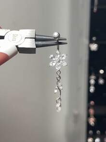 1pc Elegant Sparkling Cubic Zirconia Flower Design Belly Button Ring, Suitable For Women's Daily, Date, Party Wear - Silver - View 1
