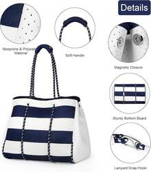 Large Multipurpose Neoprene Beach Tote Bag With Inner Pocket Women/Pool - C3-dark Blue Stripes - View 4