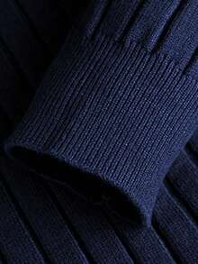 HUODA Men's Loose Thin Casual Ribbed Knit Sweater, Half-High Collar, Minimalist & Fashionable, Suitable For Daily Wear - Navy Blue - View 6