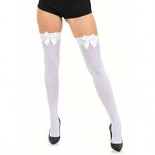 1 Pair Sexy Thin Bowknot Knee High Silk Stockings - Bow Decorated Over-Knee Hosiery, Fashion Versatile Socks For Women, Ideal For Christmas Party Decor, Stage Performances, Cosplay, Events & Parties, Y2K - 彩色 - 查看 6