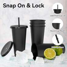 24/12Pack 24oz Plastic Cups With Lids And Straws, Sturdy & Iced Coffee Cups With Lid, Plastic Tumbler Reusable, Drinking Cups Cold Drinks, Milkshakes, Smoothies, Plastic Tumbler Iced Coffee Cup Travel Mug Party Cups Smoothie Birthday Sleepover Party Supplies - 黑色 - 查看 11