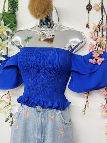 B-115Cropped Lastex Women's  Long Sleeve Women's Blouse Cropped Various Colors Strapless - Xanh đậm - Xem 1