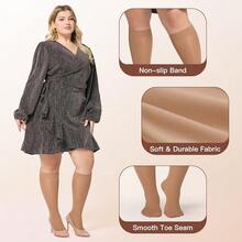 MANZI Plus Size Knee High Socks For Women Nylon Trouser Socks Women 40 Denier Semi Opaque Knee High Stockings{"Size_name":"3X-Large-4X-Large","Color_name":"NaturalNude*4"} - 自然裸色*4 - 查看 4