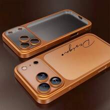 Personalized Custom Name Phone Case Compatible With IPhone 17 16 15 14 13 12 Pro Max Luxury Plating Hard Plastic Transparent Matte Camera Protection Cover 17 Pro Max Gifts For Christmas Days - Orange - View 5