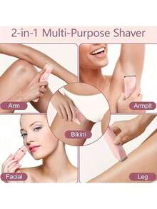Women's 2-In-1 Purple Double Headed Bikini Electric Shaver, A Dual-Purpose Body Hair Remover Suitable For Bikini, Armpit, Leg, Arm, And Face, With Long-Lasting Battery Life, Rechargeable Design, Low Sensitivity Blade Head, Facial Hair Removal | Ergonomic Handle | Adjustable Trimmer, 400mAh Battery - màu đen - Xem 5