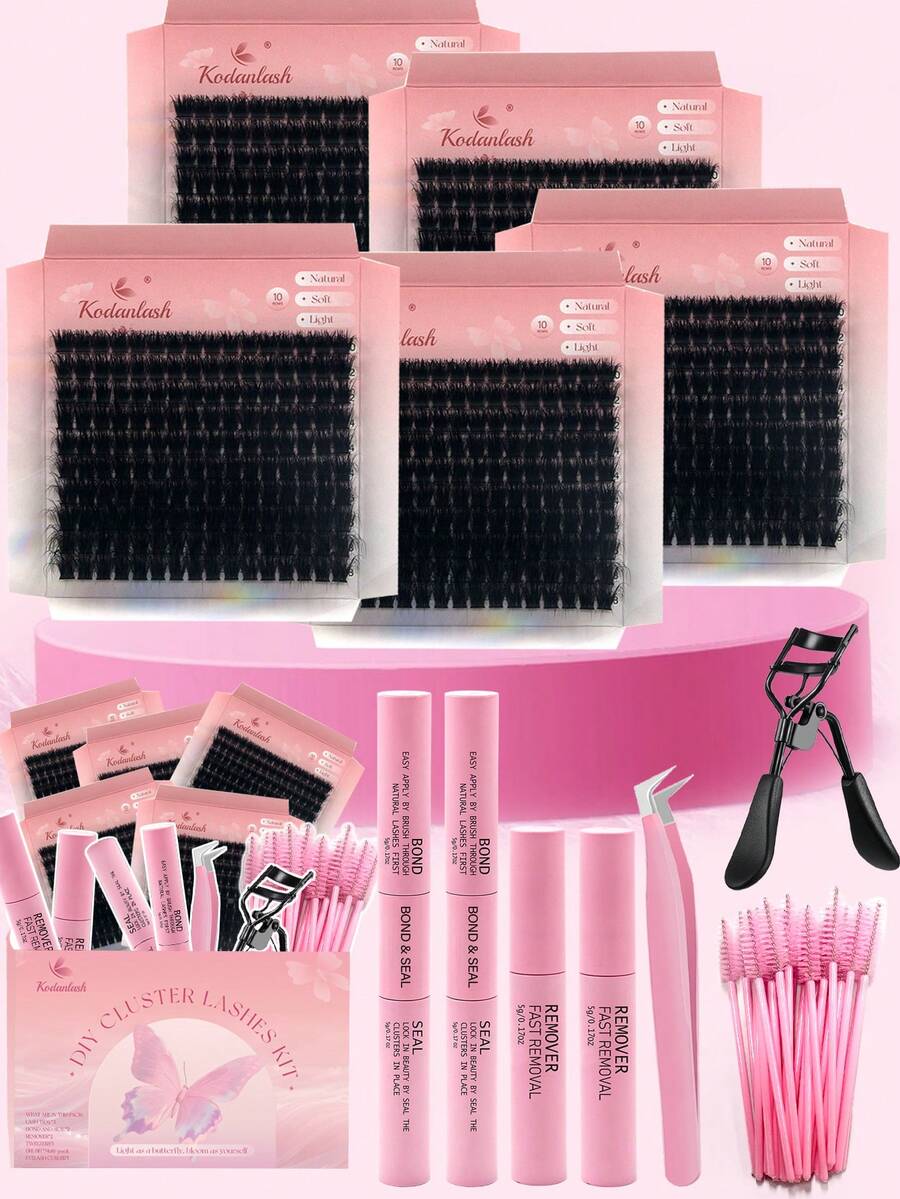 820PCS Fluffy Lashes Individual Lash Clusters,Multi-Type Natural Look,Cat Eye Dramatic 80D 100D/120D Mixed Length Individual False Eyelashes Kit, 1 Set Natural Look Eyelash Extensions With Eyelash Tools, Makeup Products, Cluster Lashes Gift Kit - Baby Pink - View 1