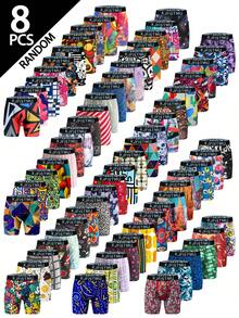 Multi-Pack Of 12/8/4 Men's Boxer Briefs With Stylish Prints And Graffiti Patterns, Comfortable And Snug, Breathable And Quick-Drying, Suitable For Sportswear. - Multicolor - View 3