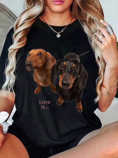 100% Cotton Dachshund Shirt Doxie Mom Dad Love Wiener Dog Puppy Cute Tee T-Shirt Women's Men's Graphic Tee Crew Neck Summer Vacation Tops