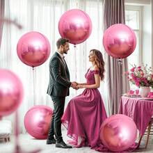 6pcs Large 22 Inch 4D Metallic Silver/Pink/Colorful Aluminum Film Balloons, Large Round Mylar Balloons, Suitable For Weddings, Party Decorations, Anniversaries, Birthday Parties, Disco Party Decorations, Home Decorations - 粉色 - 查看 3