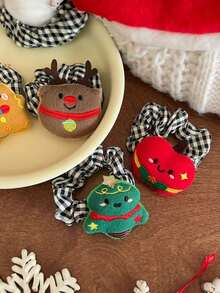 1pc Cute Santa Claus & Reindeer Plaid Hair Scrunchie, Fun Girls Hair Accessory, Suitable For Christmas, Ponytail Holder, Hair Tie, Hair Scrunchie, Hair Rope, Elastic Hair Band ,Ponytail Holders ,Hair Elastics ,Hair Rubber Bands - Multicolor - View 1