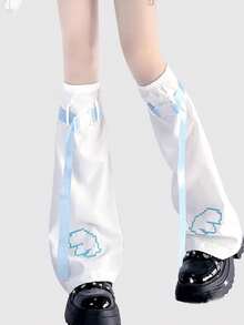 Damskie nowe ocieplacze na nogi w stylu Y2K Harajuku Subkultura, z kokardą i skrzydełkami, z haftem anime i unikatowymi, rozkloszowanymi ocieplaczami na nogi z klamrą