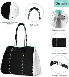 Large Multipurpose Neoprene Beach Tote Bag With Inner Pocket Women/Pool - C2-黑白 - 查看 4