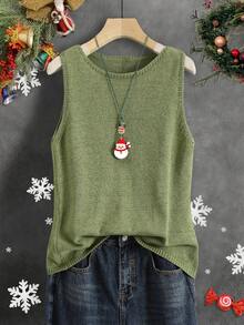 Solid Color Knitted Vest For Women, Retro Japanese Style, Layered Wear Short Casual Summer Holiday Versatile, Autumn Early Transition, Layered Wear Commute, Minimalist Retro Colorful Music Festival School Uniform Crop Top