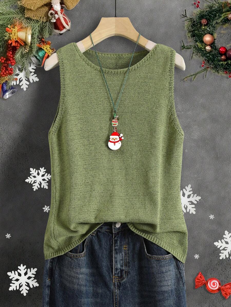 Solid Color Knitted Vest For Women, Retro Japanese Style, Layered Wear Short Casual Summer Holiday Versatile, Autumn Early Transition, Layered Wear Commute, Minimalist Retro Colorful Music Festival School Uniform Crop Top