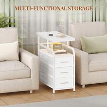 HEXCELEN Side Table, Narrow Bedside Table, Nightstand With 3 Drawers And 1 Open Compartment, Sofa Table, For Bedroom, Living Room, 60 * 30 * 66.6 Cm, Modern White - 查看 6