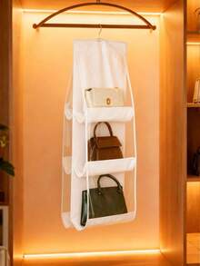 1 pezzo/2 pezzi Organizer salvaspazio con 1/6/8 scomparti, organizer multistrato portatile per borse e borsette da appendere nell'armadio, supporto per borse, design pieghevole per una facile conservazione quando non in uso, facile da trasportare, organizer per portafogli, scaffale per borse, forniture scolastiche, accessori scolastici, decorazione per la stanza, decorazione per la casa, organizer per studenti universitari, adatto per camere da letto, soggiorni, corridoi, armadi o scaffali, ecc.