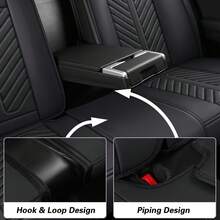 Nappa Leather 5 Seat Luxury Car Seat Covers Full Set Cushion Protector Fit Single Front Seats And Solid Bench 40/60 50/50 60/40 Split Bench Back Universal Fit For Most Cars 4 Season Use - màu đen - Xem 7