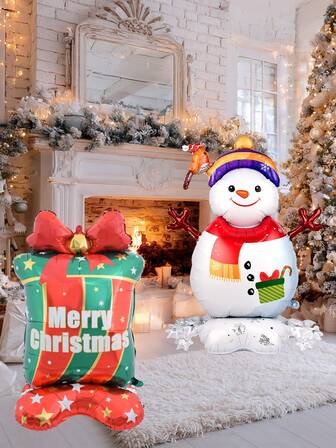 1 件大号 62 英寸立式雪花底座雪人铝箔气球立式圣诞快乐蝴蝶结礼盒气球圣诞装饰品家居商店派对装饰