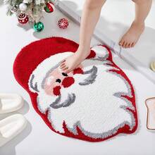 1pc Minimalist Santa Claus Christmas Rug, Faux Wool Carpet, Warm For Autumn/Winter, Unique & Fashionable, New For Christmas & New Year, Living Room, Bedroom, Bedside, Bathroom - Red - View 4