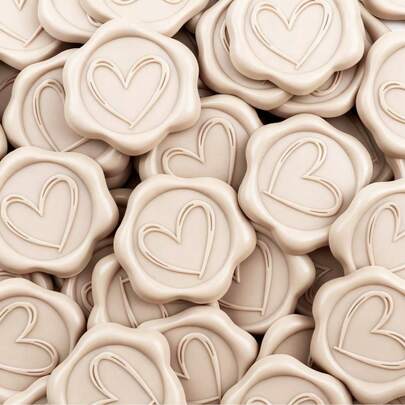 30 PCS Heart Pattern Self-Adhesive Wax Seal Stickers For Gifts Wedding Invitation Envelope Sealing-Beige