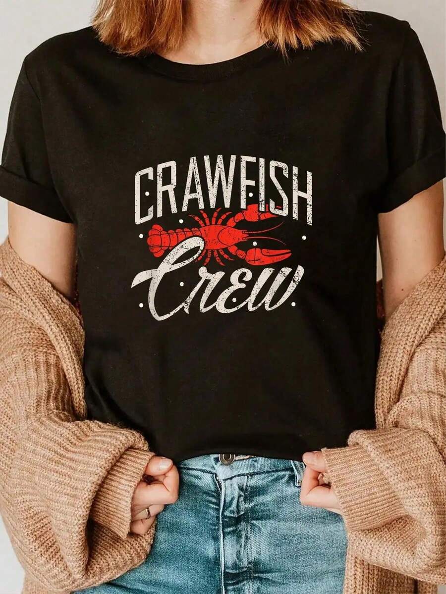 100% Baumwolle Crew Shirt Meeresfrüchte Cajun Kochen Krebs Louisiana T-Shirt Damen Herren Sommer Urlaub Weich Tee Locker Passend Klassischer Komfort Oberteile - Schwarz - Übersicht 1
