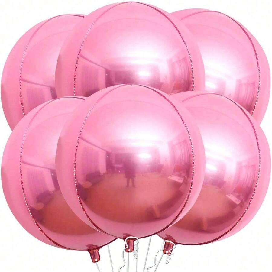 6pcs Large 22 Inch 4D Metallic Silver/Pink/Colorful Aluminum Film Balloons, Large Round Mylar Balloons, Suitable For Weddings, Party Decorations, Anniversaries, Birthday Parties, Disco Party Decorations, Home Decorations - 粉色 - 查看 1