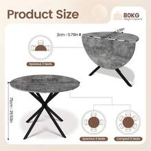 Dining Table And Chairs Set Of 2, Folding Round Dining Table With 2 PU Leather Chairs For Dining Room,Kitchen,Living Room - Gray Table + 2PU Black Chairs - View 3