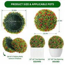 Meiyiu Artificial Topiary Balls For Home Decor, Large Hanging Topiary Balls For Indoor Outdoor Decor Wedding Housewarming,With Flowers - Red-22.4 Inch-2 Pack - View 2