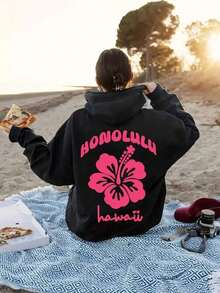 Women's Honolulu Hawaii Hibiscus Flower Print Hoodie - Pink Casual Pullover Sweatshirt With Pockets, Machine Washable Autumn Winter Warmth For Outdoor Picnics & Beach Outings, Cozy Clothing, Relaxed Fit, Soft Fabric, Hooded Sweater, Vacation Wear,Nightmare Before Christmas,Christmas,Halloween Costumes,Funny T Shirts,Summer Outfits,Thanksgiving Day,Men Graphic Tees,Streetwear Men - màu nâu - Xem 7