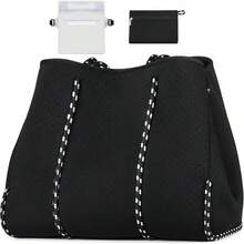 Large Multipurpose Neoprene Beach Tote Bag With Inner Pocket Women/Pool - A1-黑色-升級版 - 查看 1