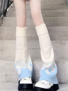 Jesienno-zimowe, puszyste, szerokie getry z nowej subkultury Y2K, dzianinowe getry z płomieniami, wyszczuplające rękawy na łydki, modny strój