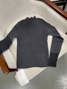 女式灰色高领长袖针织毛衣，修身版型，可叠穿或作为外套，秋冬 - 灰色 - 查看 4