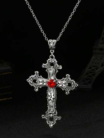 1 件男士十字架吊坠项链，百搭链条配饰，适合男士连帽衫