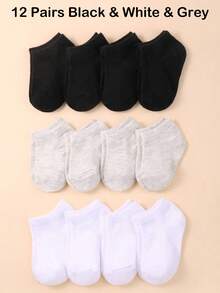 12 Pairs Baby Unisex Boat Socks | Toddler Low Cut Socks | Back To School Kids Children Teenagers Casual Socks | Soft & Comfortable Ankle Socks | Suitable For Boys & Girls | Black & White & Grey Color | Halloween Christmas Xmas New Year Gift | Baby Shower Decoration Gift | 24 Pairs Black & White & Grey Socks | 20 Pairs Black & White Socks - Multicolor - View 7