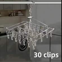 Stainless Steel Multi-Clip Sock Drying Rack With Swivel Hook - Windproof Clothes Hanger For Socks, Bras, Underwear - Essential Laundry Accessory, Clothes Pins,Valentine's Day Home Decor - Multicolor - View 11